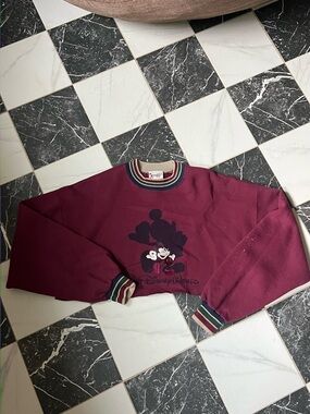Disney Burgundy Mickey Mouse Cropped Sweatshirt